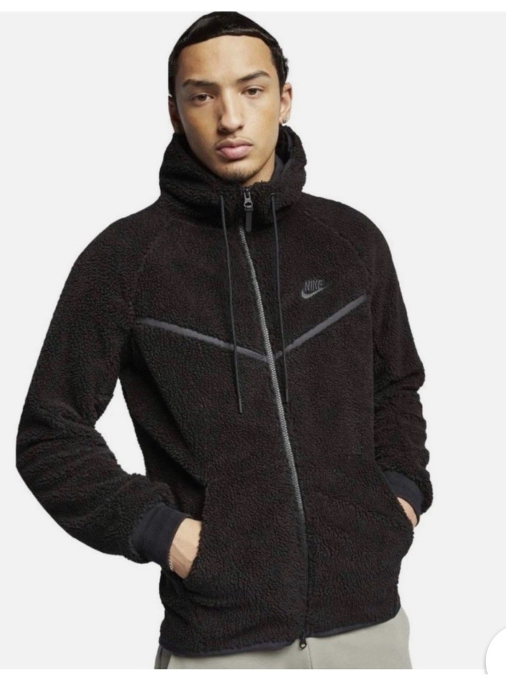 Nike Black Tech Sherpa Full-Zip Hooded Jacket